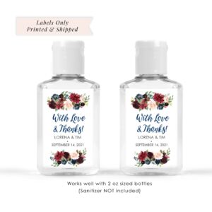wedding favor hand sanitizer labels burgundy navy floral set of 20