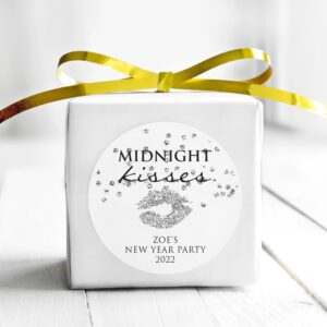 New Year's Eve Party Kisses Goodie Bag Stickers Silver Confetti Set of 24