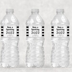 New Year's Water Bottle Decorative Labels - Sparkling Silver and Black Set of 10