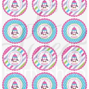 Winter Penguin Birthday Favor Sticker Labels Set of 24