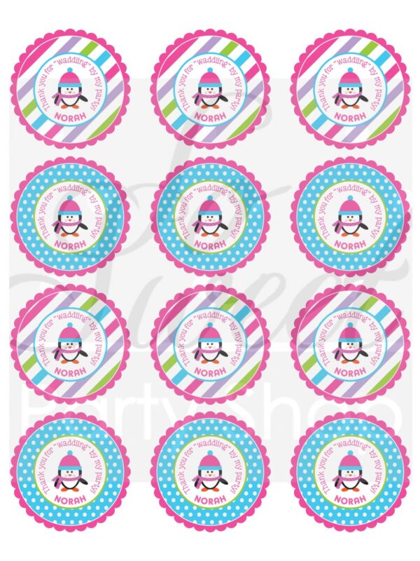Winter Penguin Birthday Favor Sticker Labels Set of 24