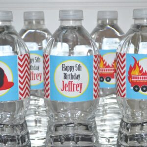 Fire Truck Theme Birthday Beverage Labels Set of 10