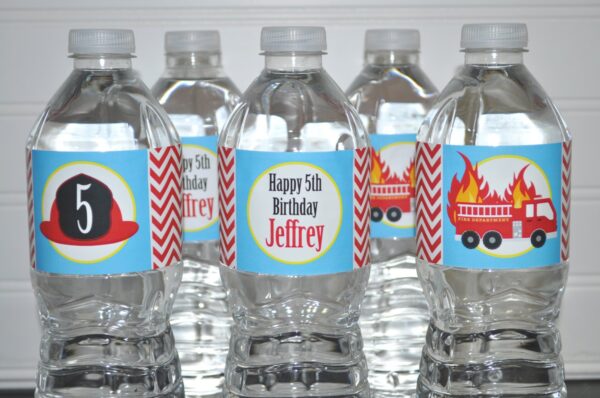 Fire Truck Theme Birthday Beverage Labels Set of 10