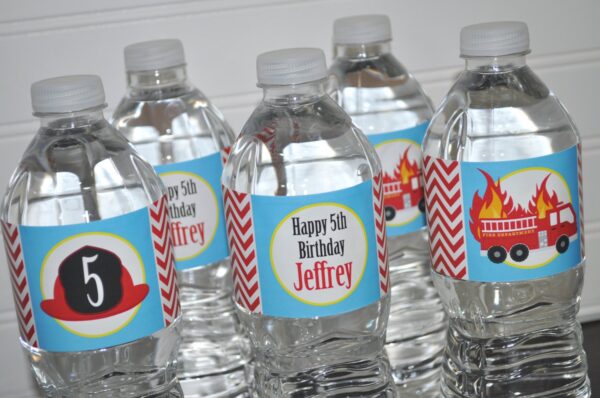 Fire Truck Theme Birthday Beverage Labels Set of 10 - Image 2