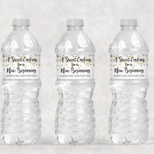New Year's Beverage Labels - Gold Glitter and Black Set of 10