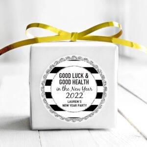 New Year's Eve Party Stickers Silver Black Set of 24